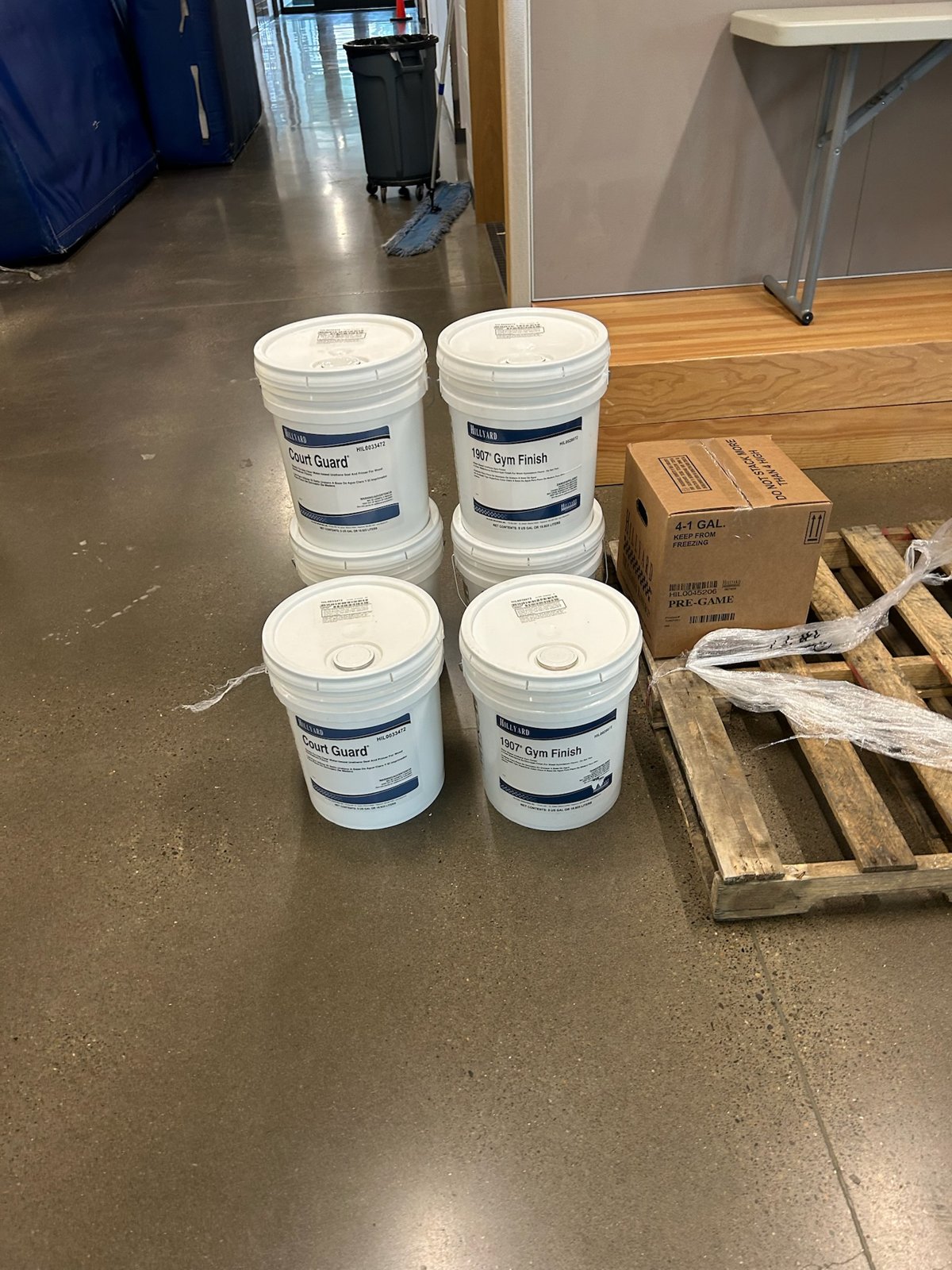Hillyard gym-grade floor finish materials used by Portland Gym Floors